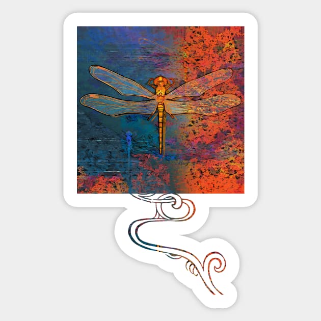 Flaming Dragonfly Sticker by evisionarts